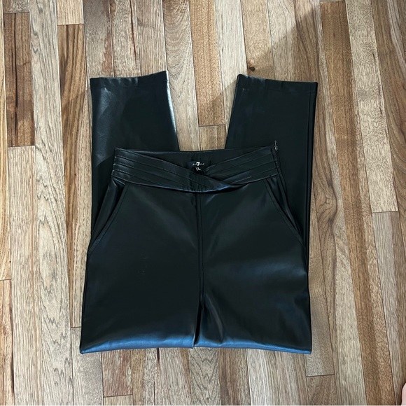 7 For All Mankind FAUX LEATHER Straight Pant IN BLACK - Picture 1 of 3